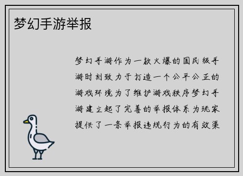 梦幻手游举报